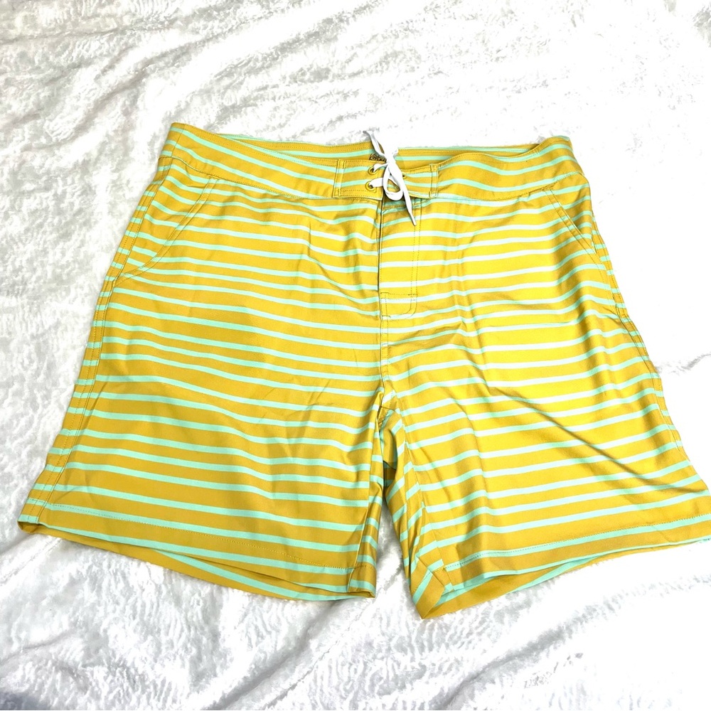 Kortni Jeane Yellow and Green Striped Swim Trunks size 34